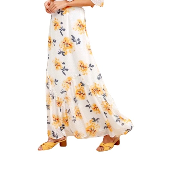 Lulus Dresses & Skirts - Lulu’s Floral Waltz of the Flowers Ruffle Accent Maxi Skirt Size XS